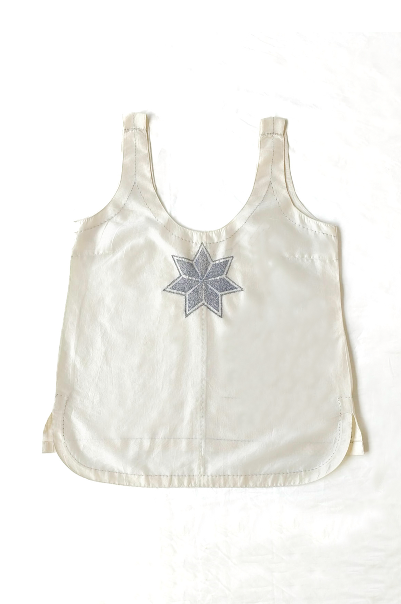 IVORY TANK TOP IN CHANDERI WITH STAR MOTIF