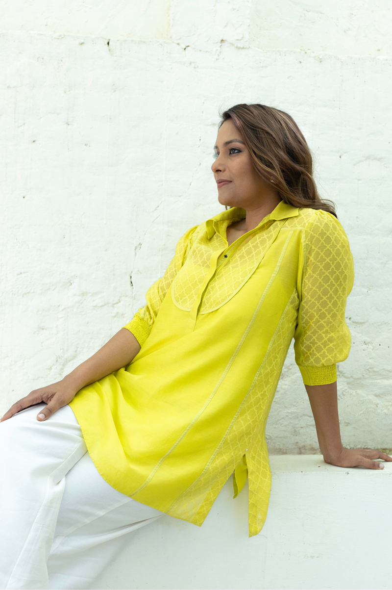 LIME CHANDERI TOP WITH LATTICE JAQUARD - RTS