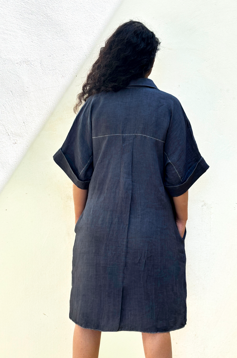CHARCOAL LINEN SHIRT DRESS
