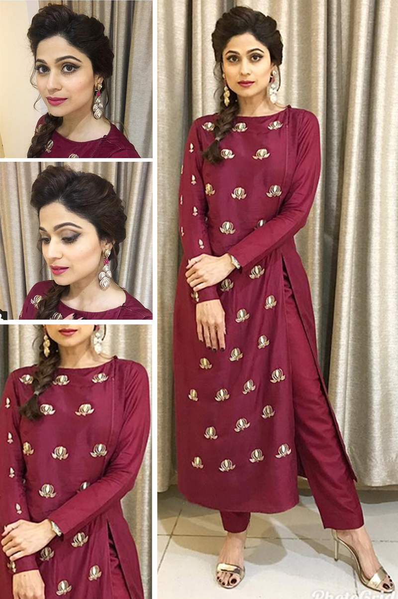 DEEP WINE KURTA SET WITH LOTUS MOTIF