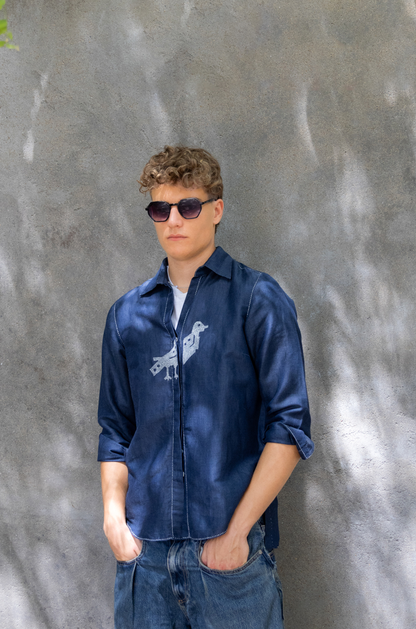 INDIGO BIRD LINEN SHIRT