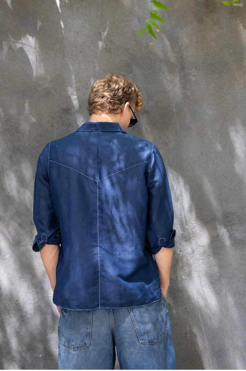 INDIGO BIRD LINEN SHIRT