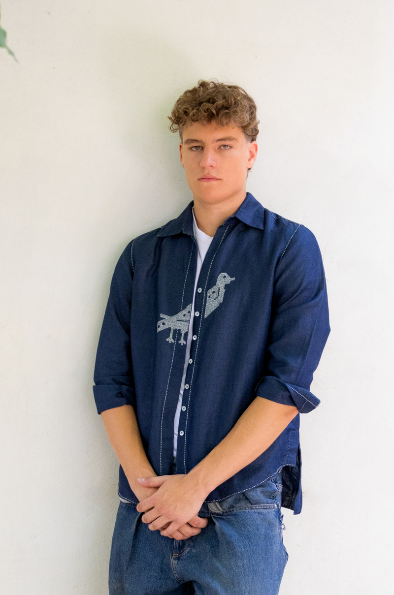 INDIGO BIRD LINEN SHIRT