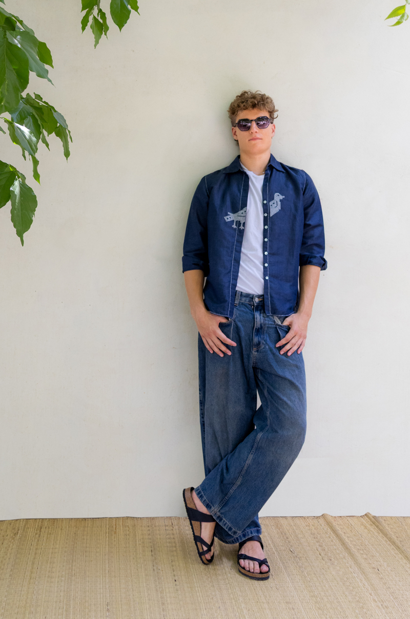INDIGO BIRD LINEN SHIRT