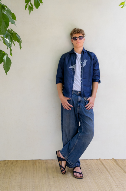 INDIGO BIRD LINEN SHIRT