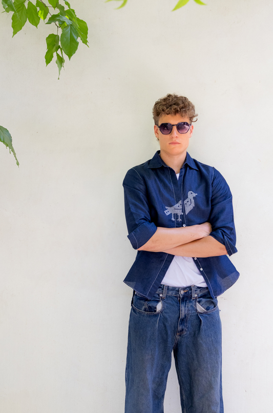 INDIGO BIRD LINEN SHIRT
