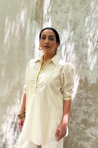 IVORY CHANDERI TOP WITH ZIG ZAG JAQUARD - RTS