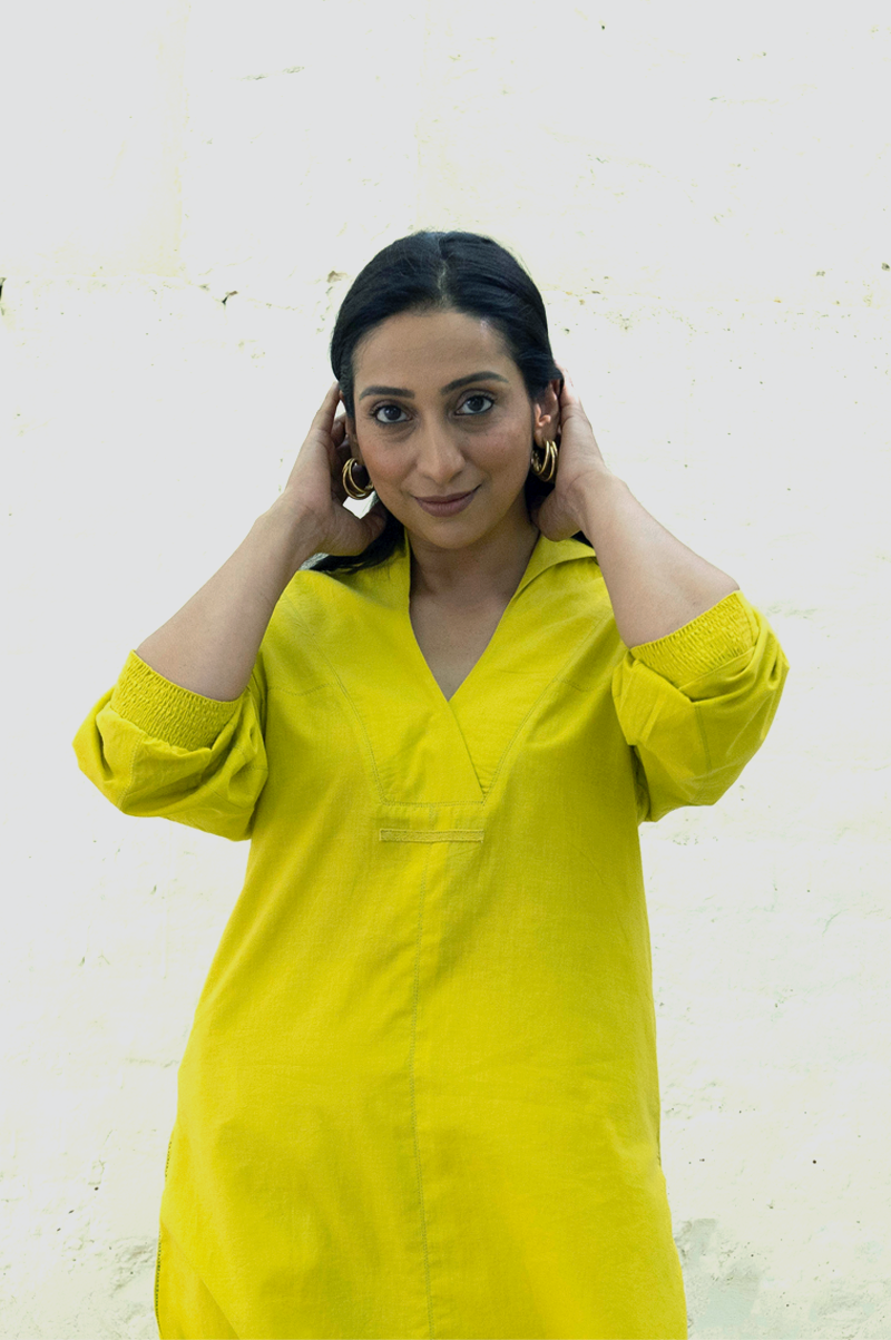 LIME KURTA WITH OVERLAPPING PLACKET - RTS