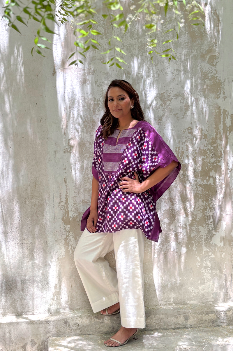 PURPLE IKAT KAFTAN WITH CHEVRON PATTERN IN YOKE - RTS
