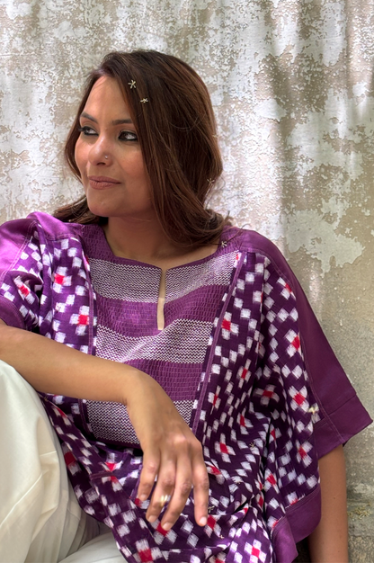 PURPLE IKAT KAFTAN WITH CHEVRON PATTERN IN YOKE - RTS