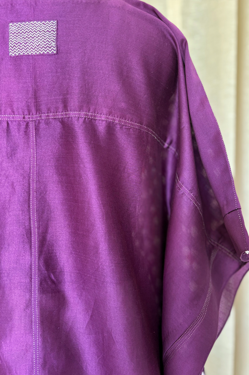 PURPLE IKAT KAFTAN WITH CHEVRON PATTERN IN YOKE - RTS