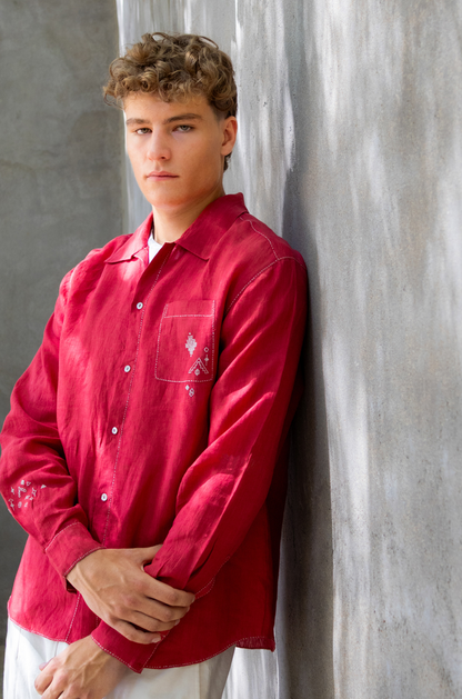 DEEP RED LINEN SHIRT