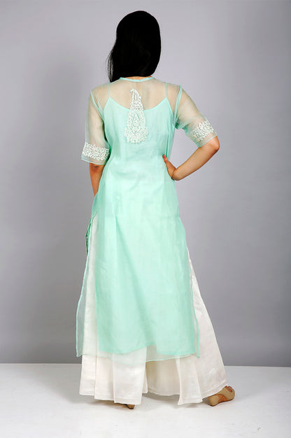 MINT ORGANZA KURTA SET WITH PAISLEY MOTIFS