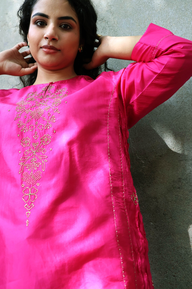 PINK SILK CO-ORD SET WITH CUTDAANA EMBROIDERY