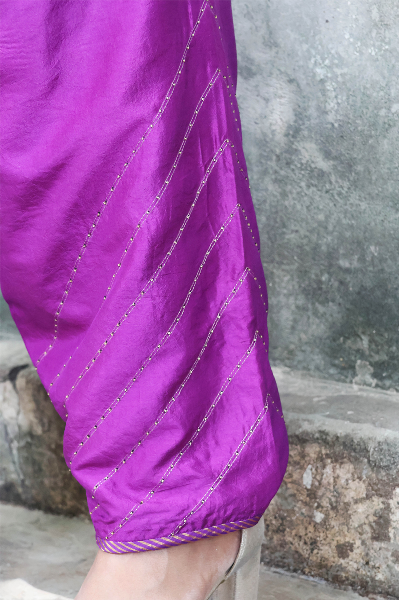 PURPLE SILK CO-ORD SET WITH CRINKLED YOKE