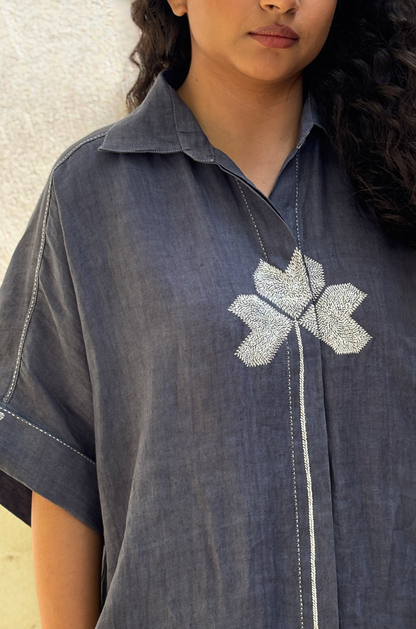 CHARCOAL LINEN SHIRT DRESS