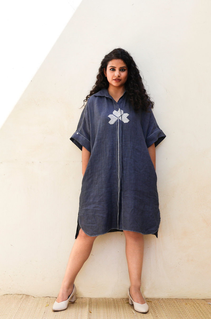 CHARCOAL LINEN SHIRT DRESS