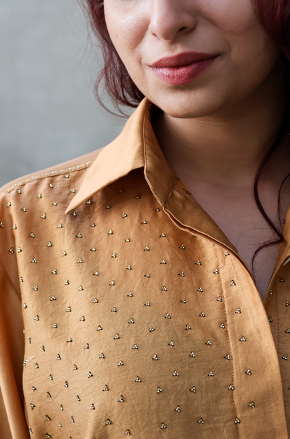TAN CHANDERI CO-ORD SET WITH SCATTERED CUTDAANA