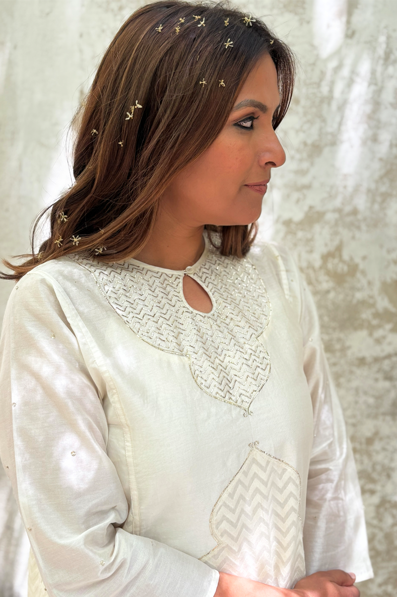 IVORY CHANDERI GUMBAD KURTA SET